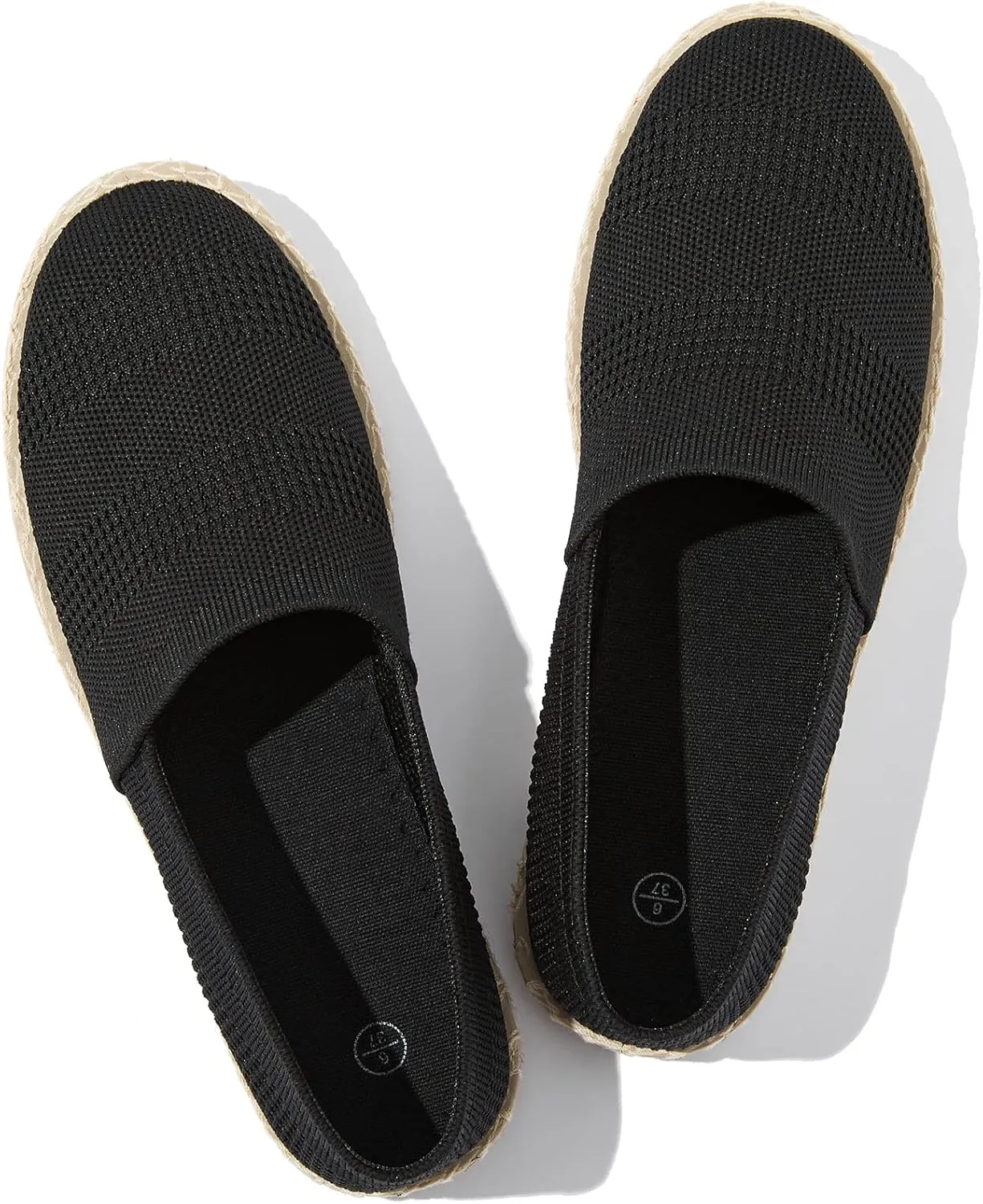 POVOGER Women's Black Flats Mesh Slip On Shoes Breathable Loafers Espadrilles Flats Soft Womens Casual Shoes