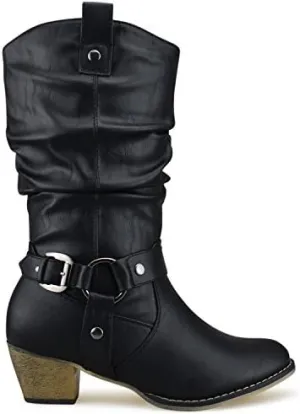 Premier Standard Women's Western Cowboy Pointed Toe Knee High Pull On Tabs Boots,Black Pu,8.5