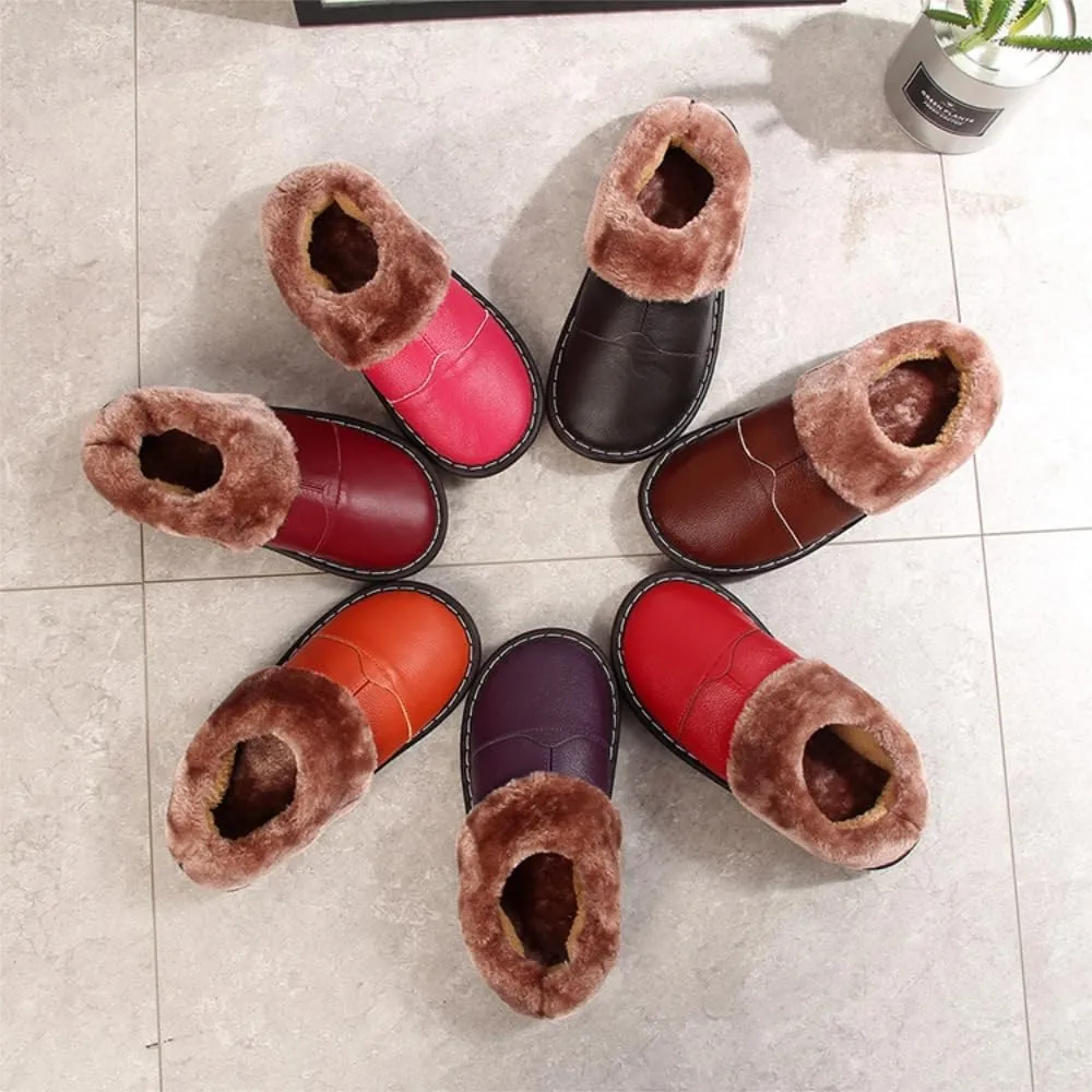 Premium Comfort Thermal Full Leather Non Slip Men's Fuzzy House Slippers Inddor Soft Warm Shoes Furry Sole