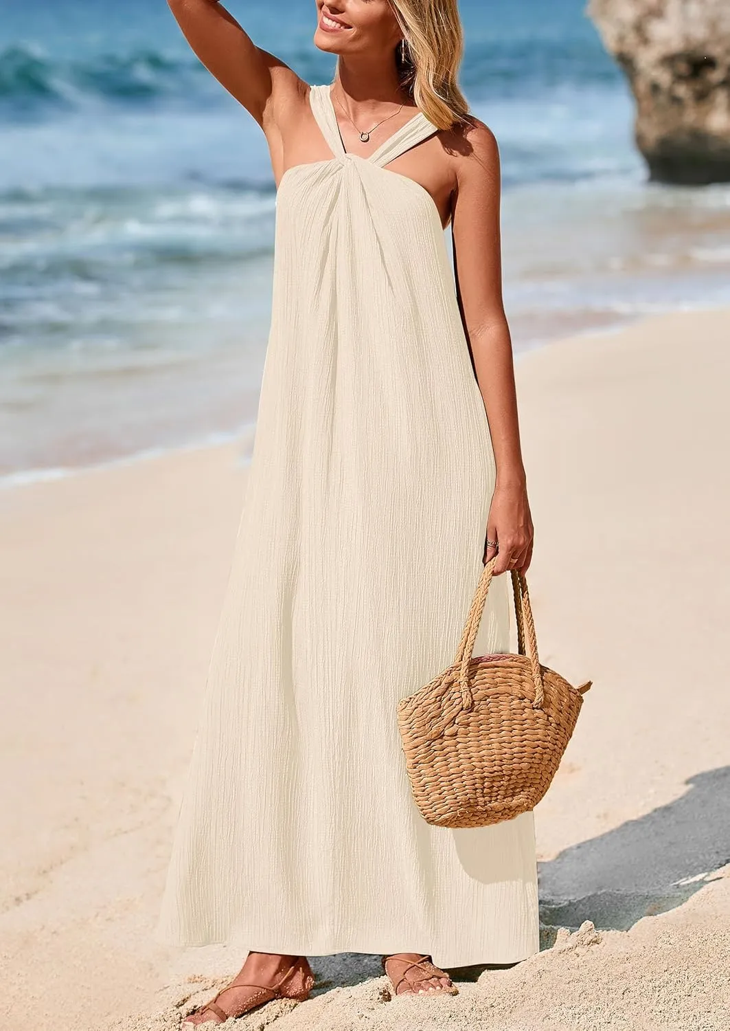 PRETTYGARDEN Womens 2025 Casual Long Summer Dresses Sleeveless Strappy Loose Flowy Beach Vacation Maxi Dress with Pockets