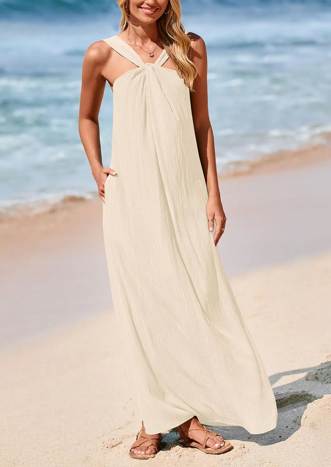 PRETTYGARDEN Womens 2025 Casual Long Summer Dresses Sleeveless Strappy Loose Flowy Beach Vacation Maxi Dress with Pockets