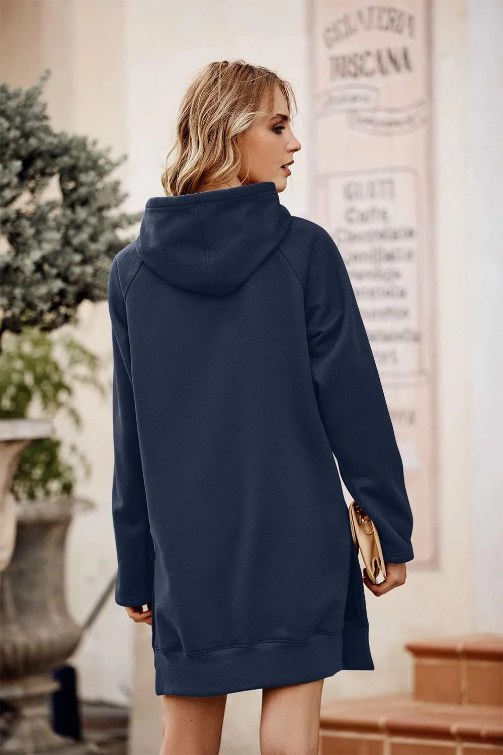 PRETTYGARDEN Women's Casual Pullover Sweatshirt Long Sleeve Split Hem Hoodie Dress with Kangaroo Pocket