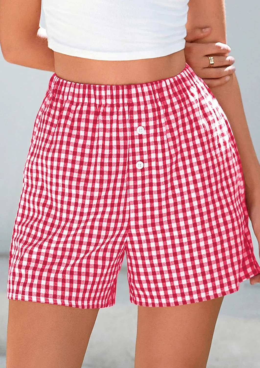 PRETTYGARDEN Womens Shorts Boxers 2025 Summer Gingham Pajama Lounge Sleep Y2K Plaid Pj Shorts Beach Bottoms