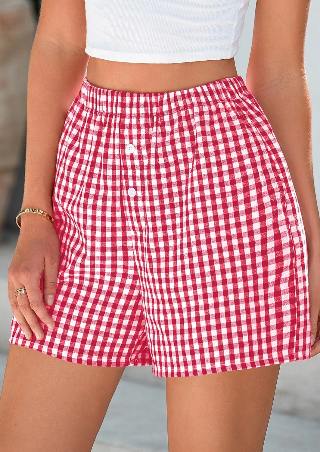 PRETTYGARDEN Womens Shorts Boxers 2025 Summer Gingham Pajama Lounge Sleep Y2K Plaid Pj Shorts Beach Bottoms