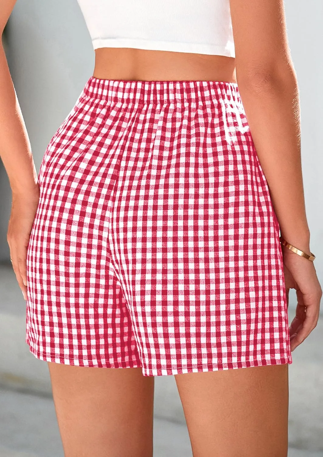 PRETTYGARDEN Womens Shorts Boxers 2025 Summer Gingham Pajama Lounge Sleep Y2K Plaid Pj Shorts Beach Bottoms