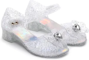 Princess Sandals for Toddler Costumes Jelly Shoes Girls Dress Flats Mary Jane Cosplay Birthday Party Frozen Inspired Elsa Dance Clear Summer Beach Size 12.5 Snow Queen Glitter Soft