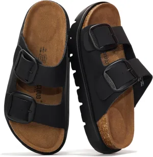 Project Cloud Genuine Leather Platform Sandals Women Footwear - Wedge Chunky Sandals Womens sandals with Memory Foam Insole and Cork Footbed (GREECECHUNKY)