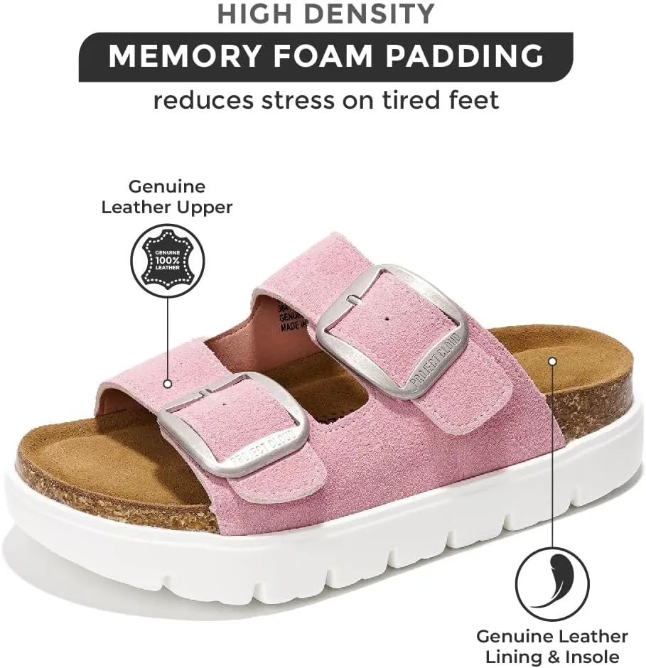 Project Cloud Genuine Leather Platform Sandals Women Footwear - Wedge Chunky Sandals Womens sandals with Memory Foam Insole and Cork Footbed (GREECECHUNKY)