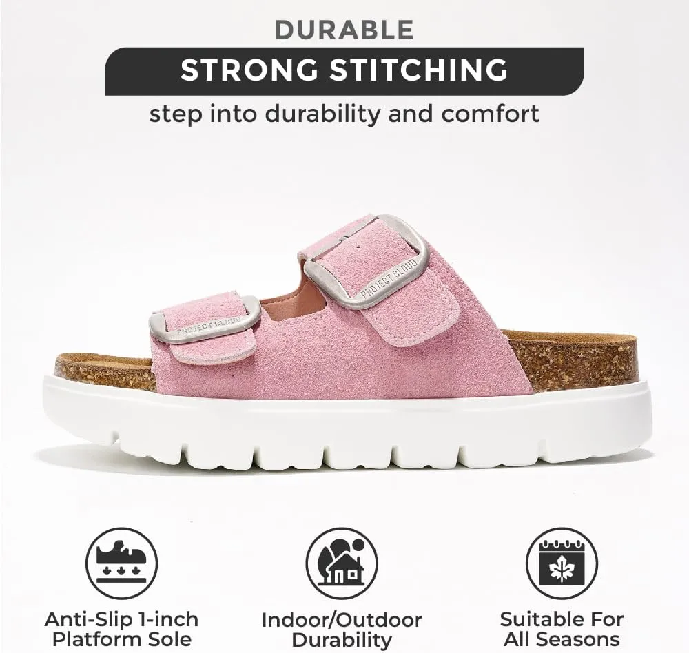 Project Cloud Genuine Leather Platform Sandals Women Footwear - Wedge Chunky Sandals Womens sandals with Memory Foam Insole and Cork Footbed (GREECECHUNKY)
