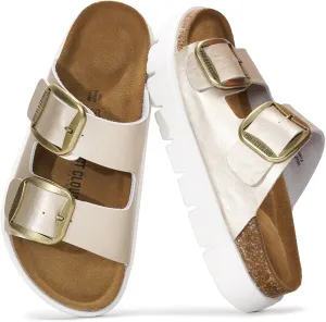 Project Cloud Genuine Leather Platform Sandals Women Footwear - Wedge Chunky Sandals Womens sandals with Memory Foam Insole and Cork Footbed (GREECECHUNKY)