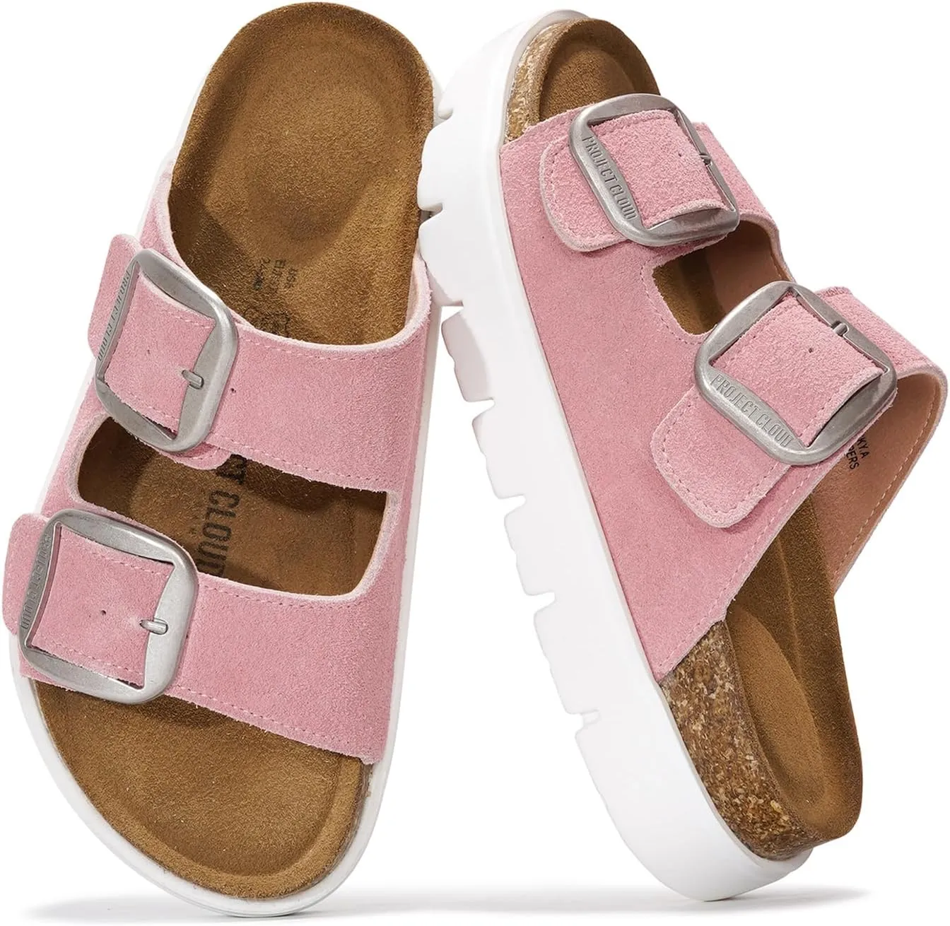 Project Cloud Genuine Leather Platform Sandals Women Footwear - Wedge Chunky Sandals Womens sandals with Memory Foam Insole and Cork Footbed (GREECECHUNKY)