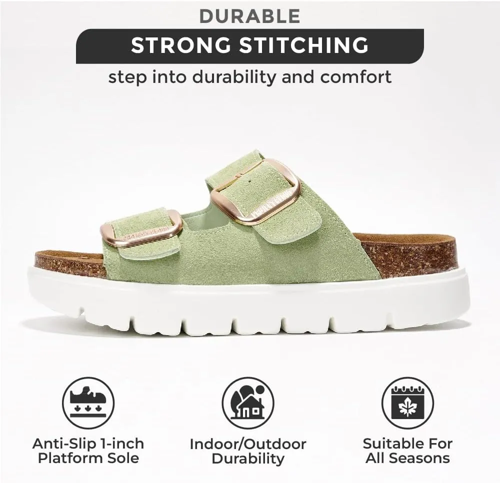 Project Cloud Genuine Leather Platform Sandals Women Footwear - Wedge Chunky Sandals Womens sandals with Memory Foam Insole and Cork Footbed (GREECECHUNKY)