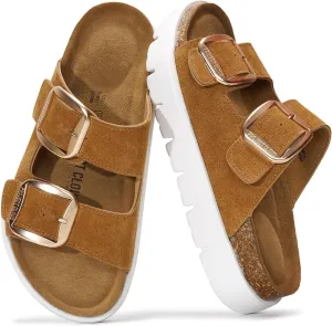 Project Cloud Genuine Leather Platform Sandals Women Footwear - Wedge Chunky Sandals Womens sandals with Memory Foam Insole and Cork Footbed (GREECECHUNKY)