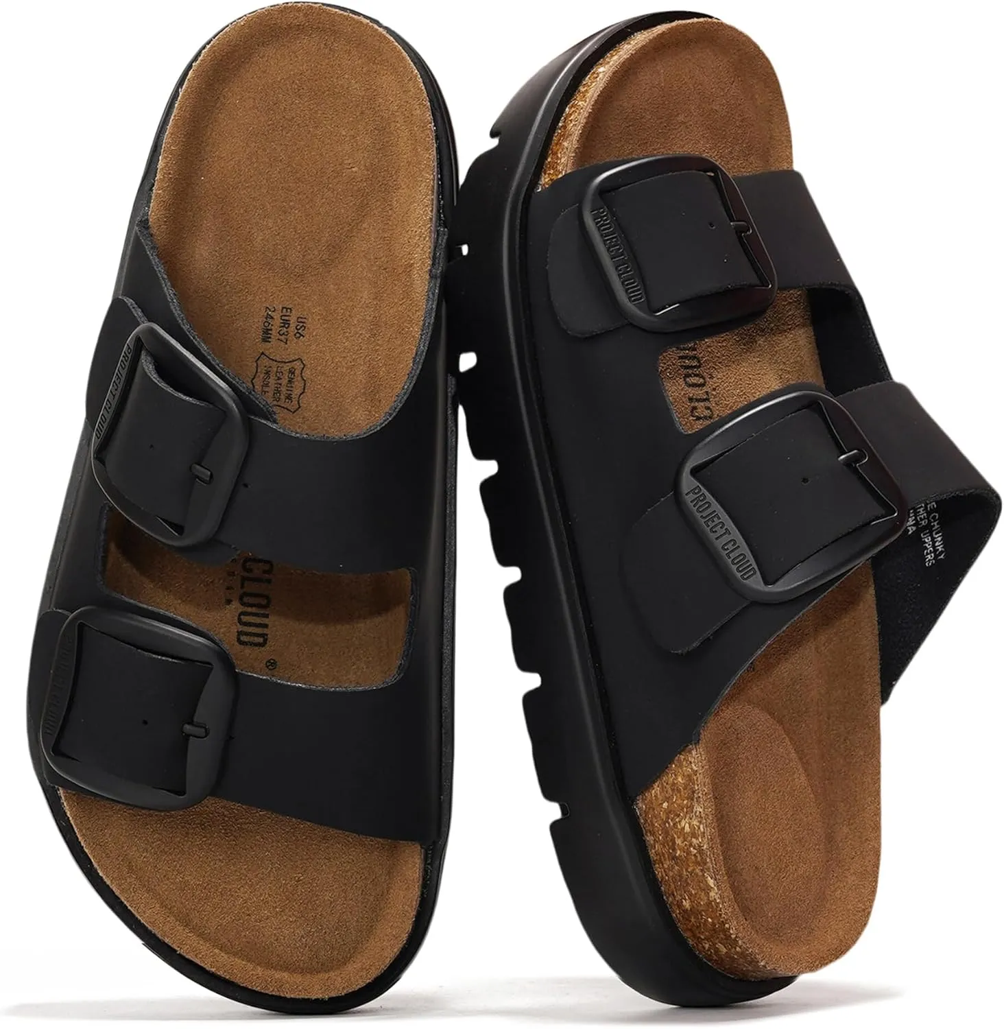 Project Cloud Genuine Leather Platform Sandals Women Footwear - Wedge Chunky Sandals Womens sandals with Memory Foam Insole and Cork Footbed (GREECECHUNKY)