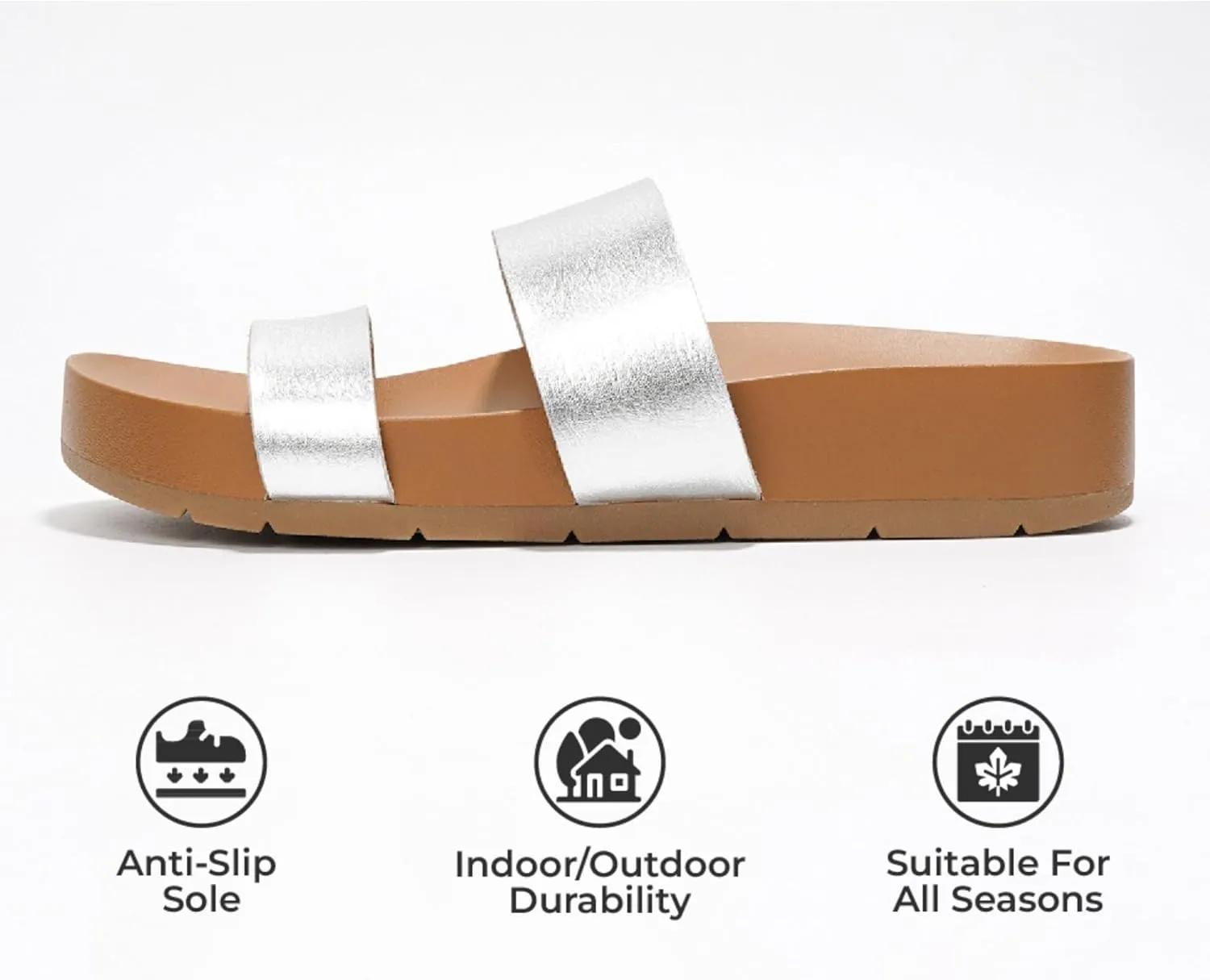 Project Cloud Memory Foam Slide Sandals Women Footwear - Lightweight Two-strap and Non-Slip Vegan Leather Platform Slides - Summer Sandals for Women 2025 (HILLTOP)
