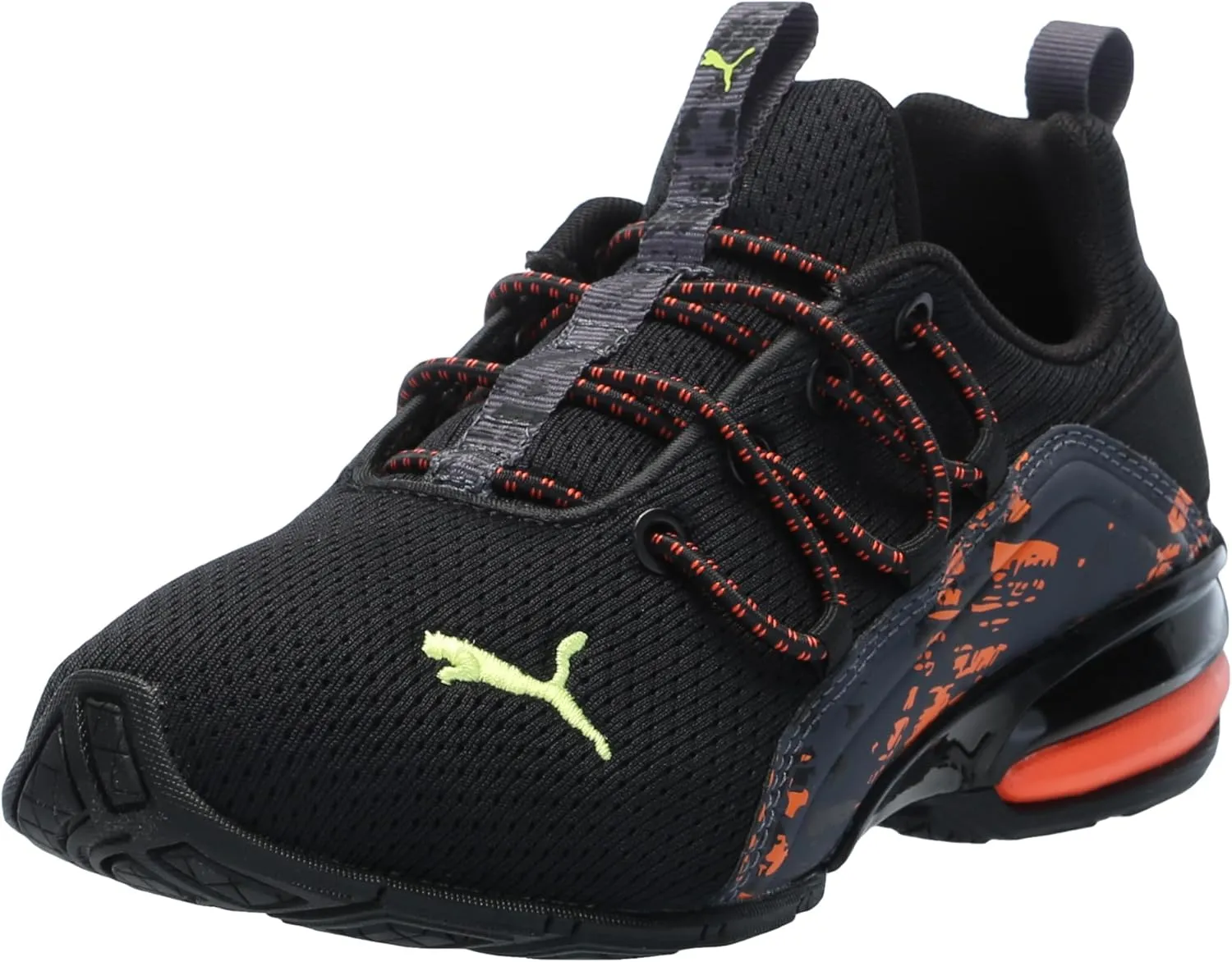 PUMA Cross Training Shoes Axelion Mesh Sneaker, 2 US Unisex Little Kid, Black-Flame Flicker-Lime Smash