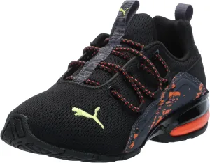 PUMA Cross Training Shoes Axelion Mesh Sneaker, 2 US Unisex Little Kid, Black-Flame Flicker-Lime Smash