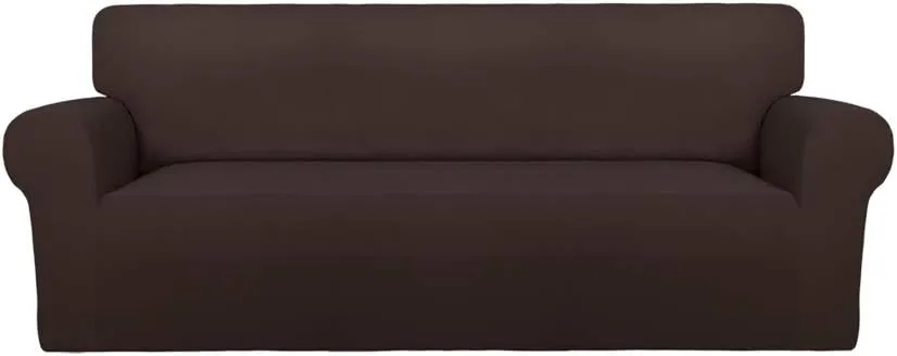 PureFit Super Stretch Sofa Slipcover – Spandex Non Slip Soft Couch Sofa Cover, Washable Furniture Protector with Non Skid Foam and Elastic Bottom for Kids, Pets （Sofa, Chocolate）