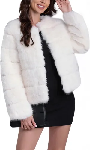 QUENTY PIELIES Faux Fur Coat Women’s Jacket Winter Long Sleeve Overcoat Warm