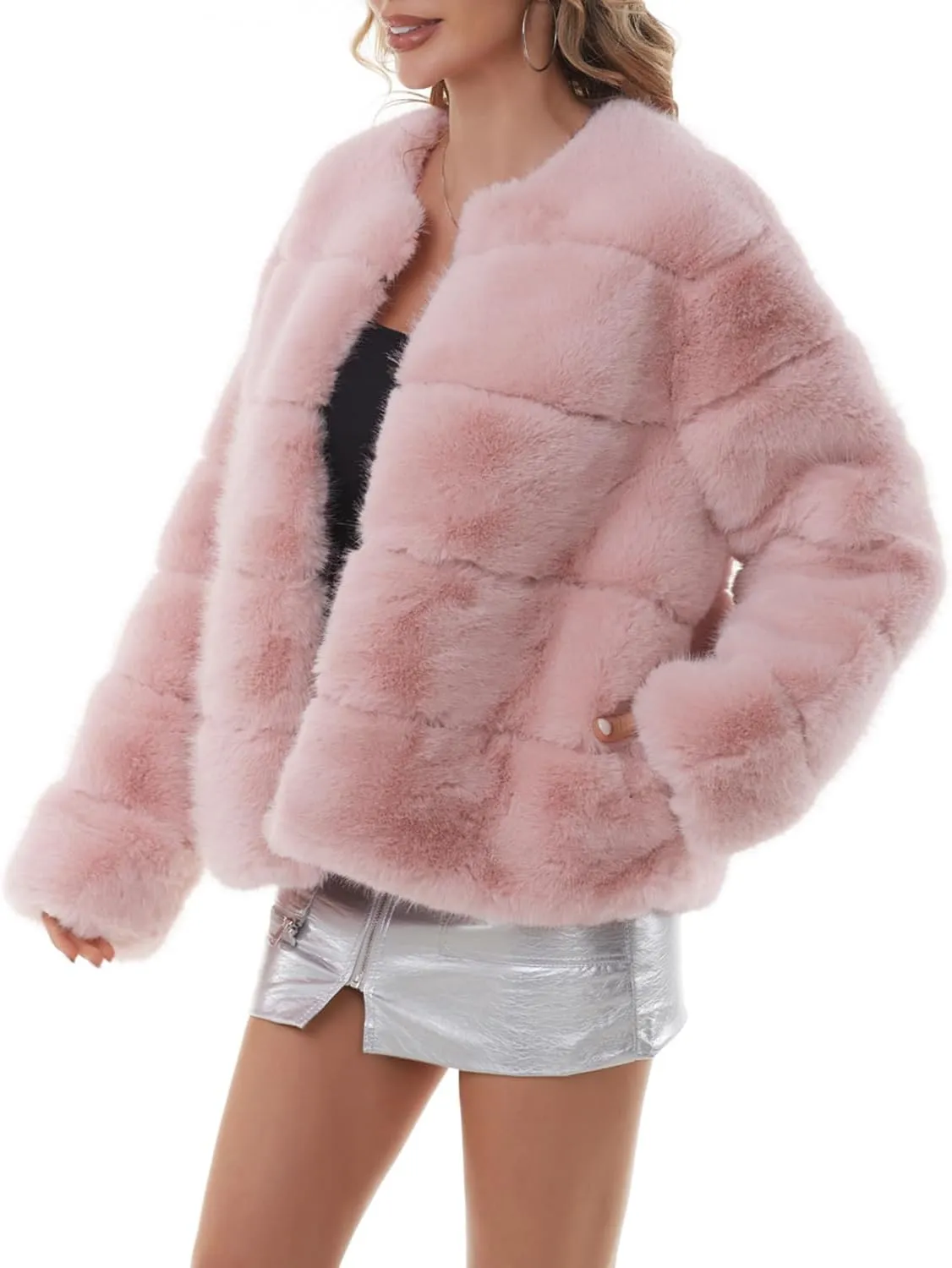 QUENTY PIELIES Faux Fur Coat Women’s Jacket Winter Long Sleeve Overcoat Warm