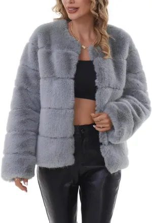 QUENTY PIELIES Faux Fur Coat Women’s Jacket Winter Long Sleeve Overcoat Warm