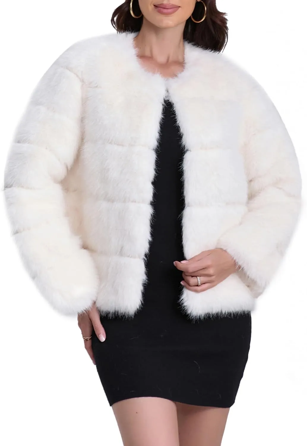 QUENTY PIELIES Faux Fur Coat Women’s Jacket Winter Long Sleeve Overcoat Warm