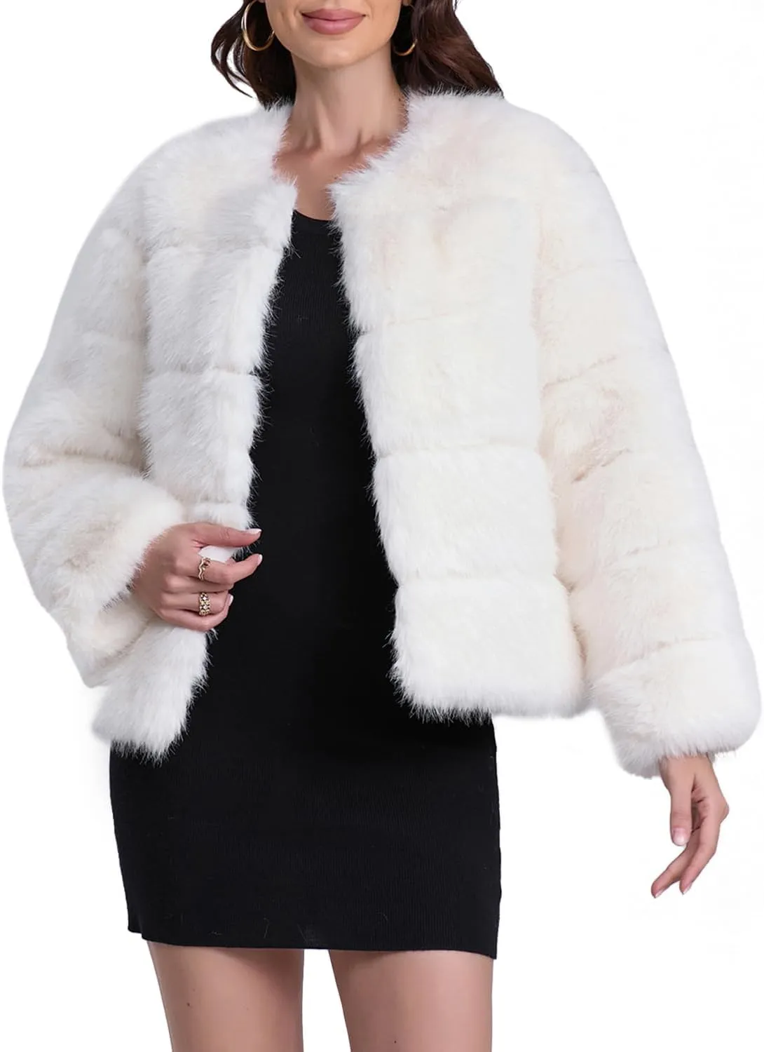 QUENTY PIELIES Faux Fur Coat Women’s Jacket Winter Long Sleeve Overcoat Warm