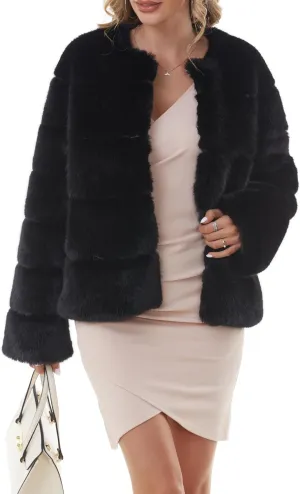 QUENTY PIELIES Faux Fur Coat Women’s Jacket Winter Long Sleeve Overcoat Warm