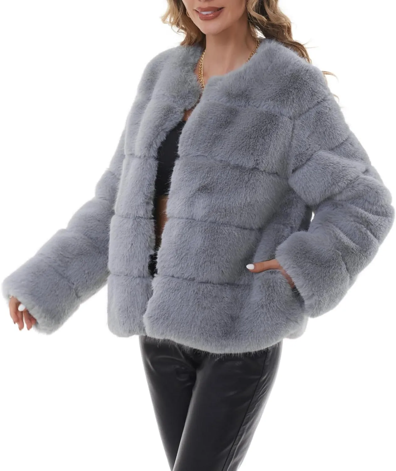 QUENTY PIELIES Faux Fur Coat Women’s Jacket Winter Long Sleeve Overcoat Warm