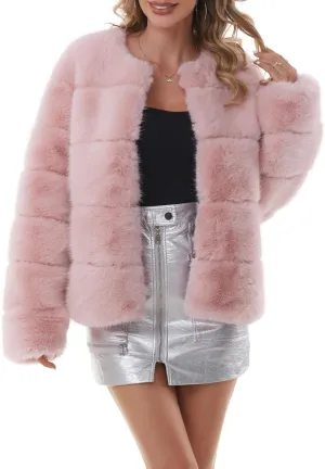 QUENTY PIELIES Faux Fur Coat Women’s Jacket Winter Long Sleeve Overcoat Warm