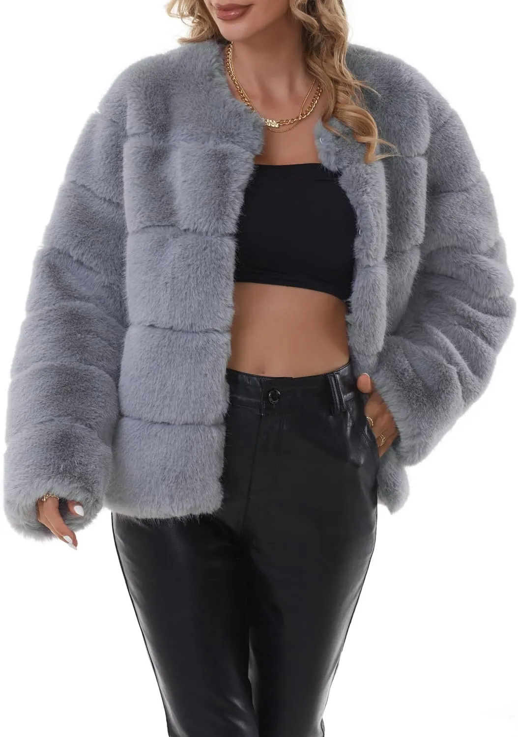 QUENTY PIELIES Faux Fur Coat Women’s Jacket Winter Long Sleeve Overcoat Warm