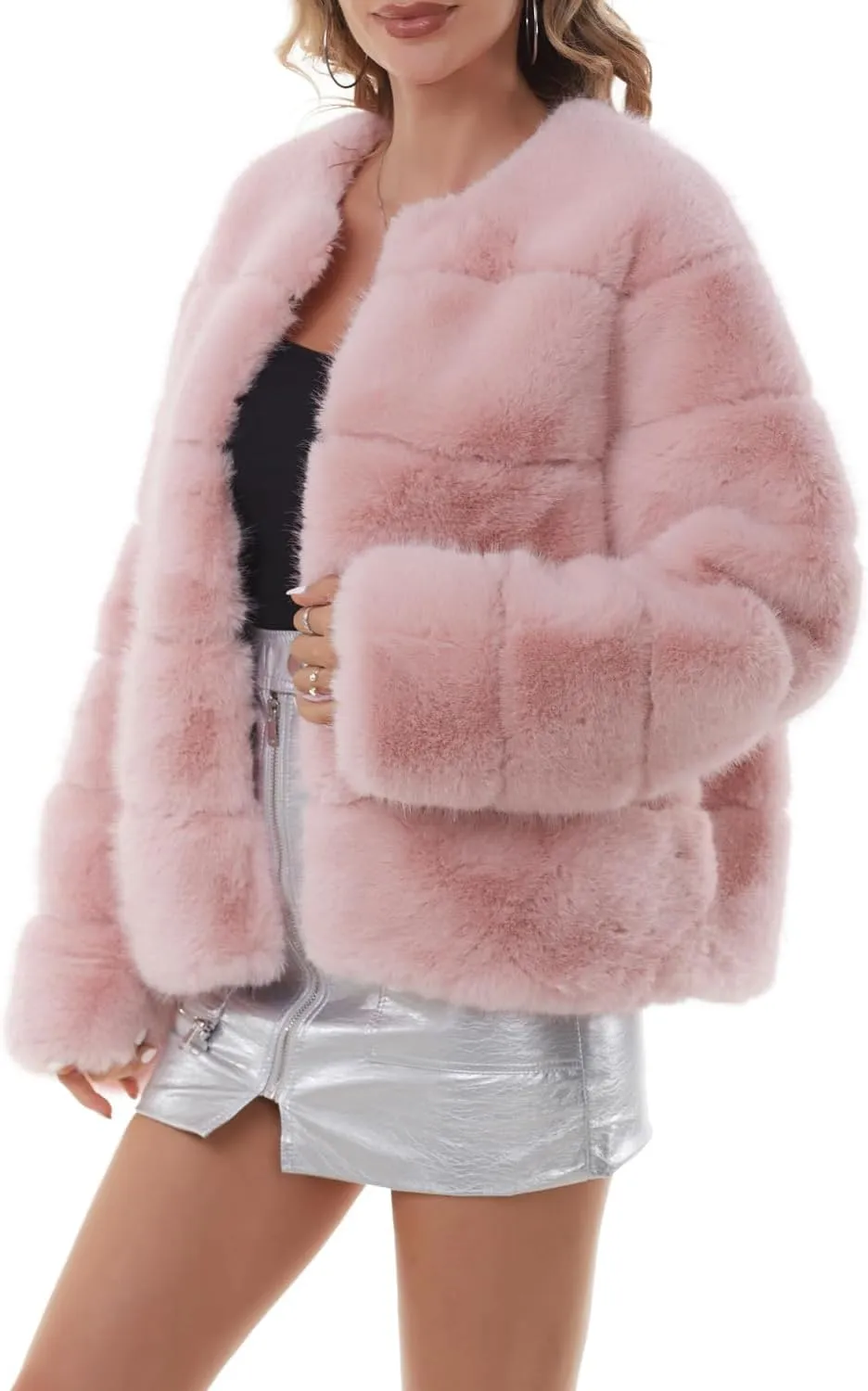 QUENTY PIELIES Faux Fur Coat Women’s Jacket Winter Long Sleeve Overcoat Warm