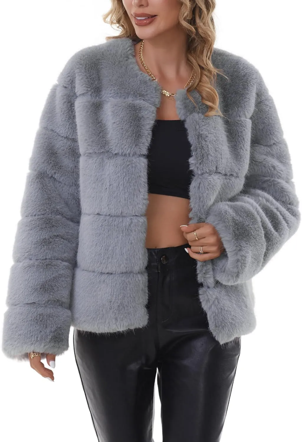 QUENTY PIELIES Faux Fur Coat Women’s Jacket Winter Long Sleeve Overcoat Warm