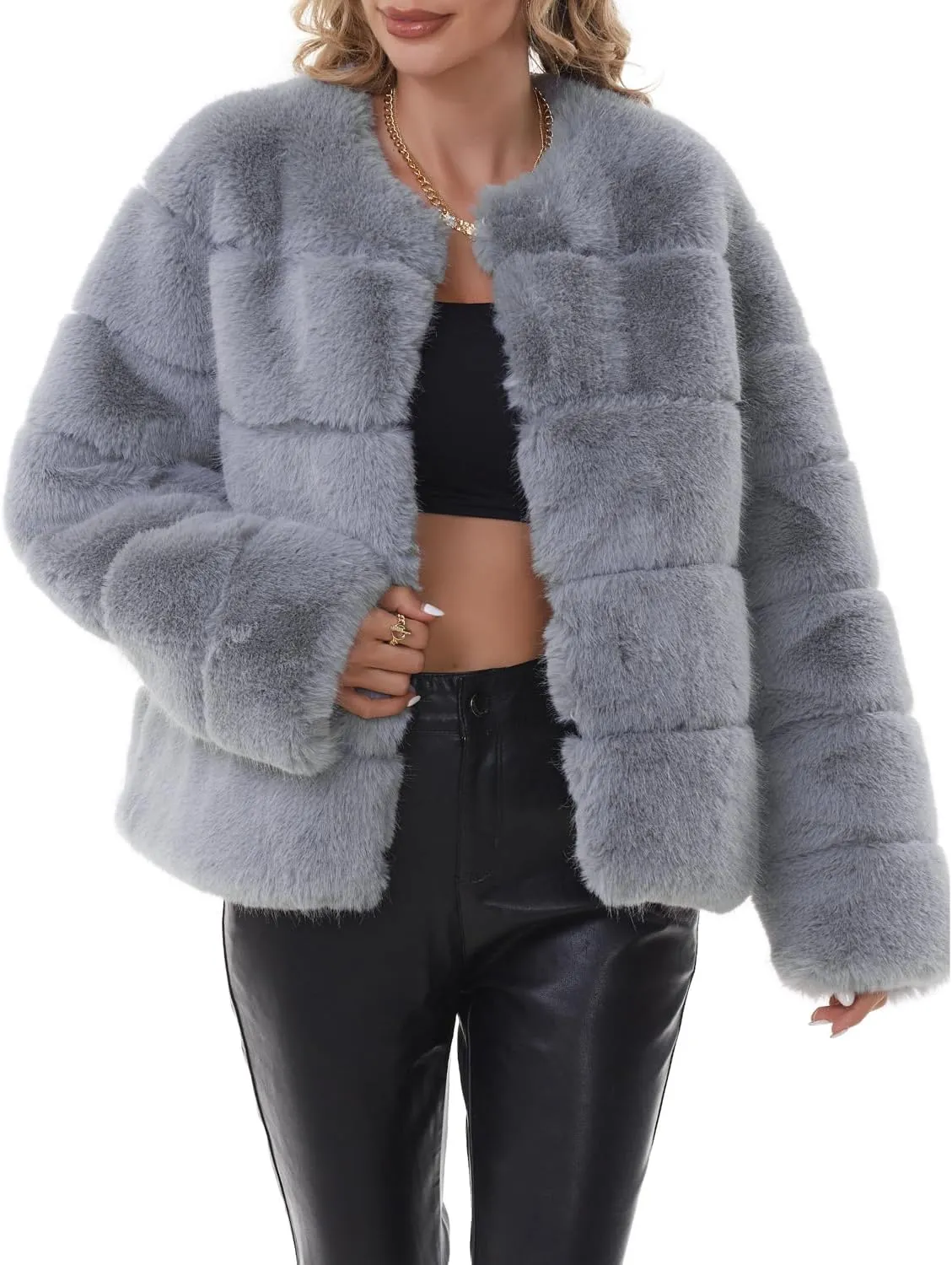 QUENTY PIELIES Faux Fur Coat Women’s Jacket Winter Long Sleeve Overcoat Warm