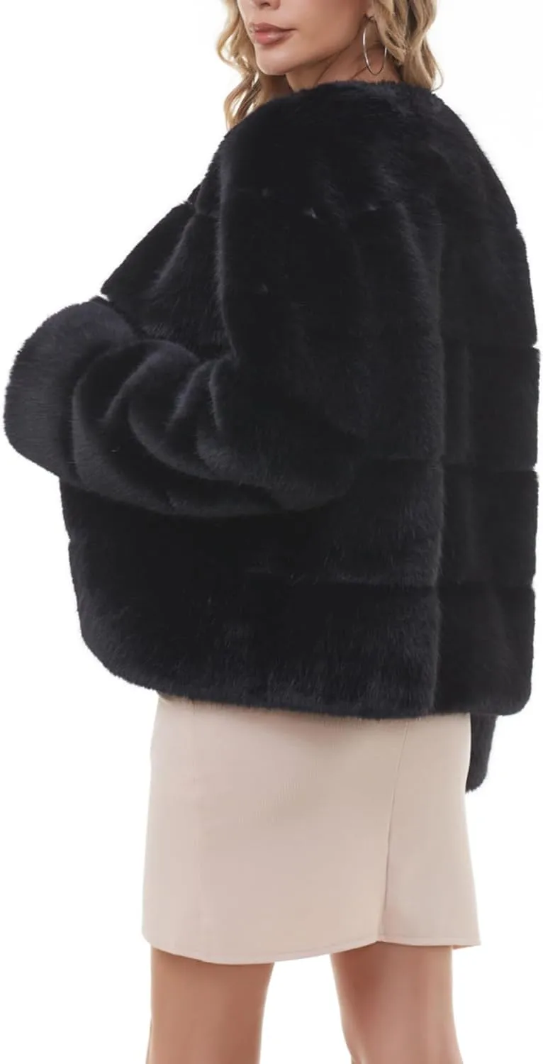 QUENTY PIELIES Faux Fur Coat Women’s Jacket Winter Long Sleeve Overcoat Warm