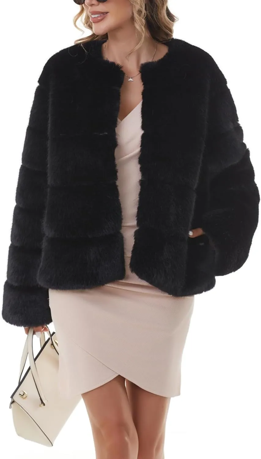 QUENTY PIELIES Faux Fur Coat Women’s Jacket Winter Long Sleeve Overcoat Warm