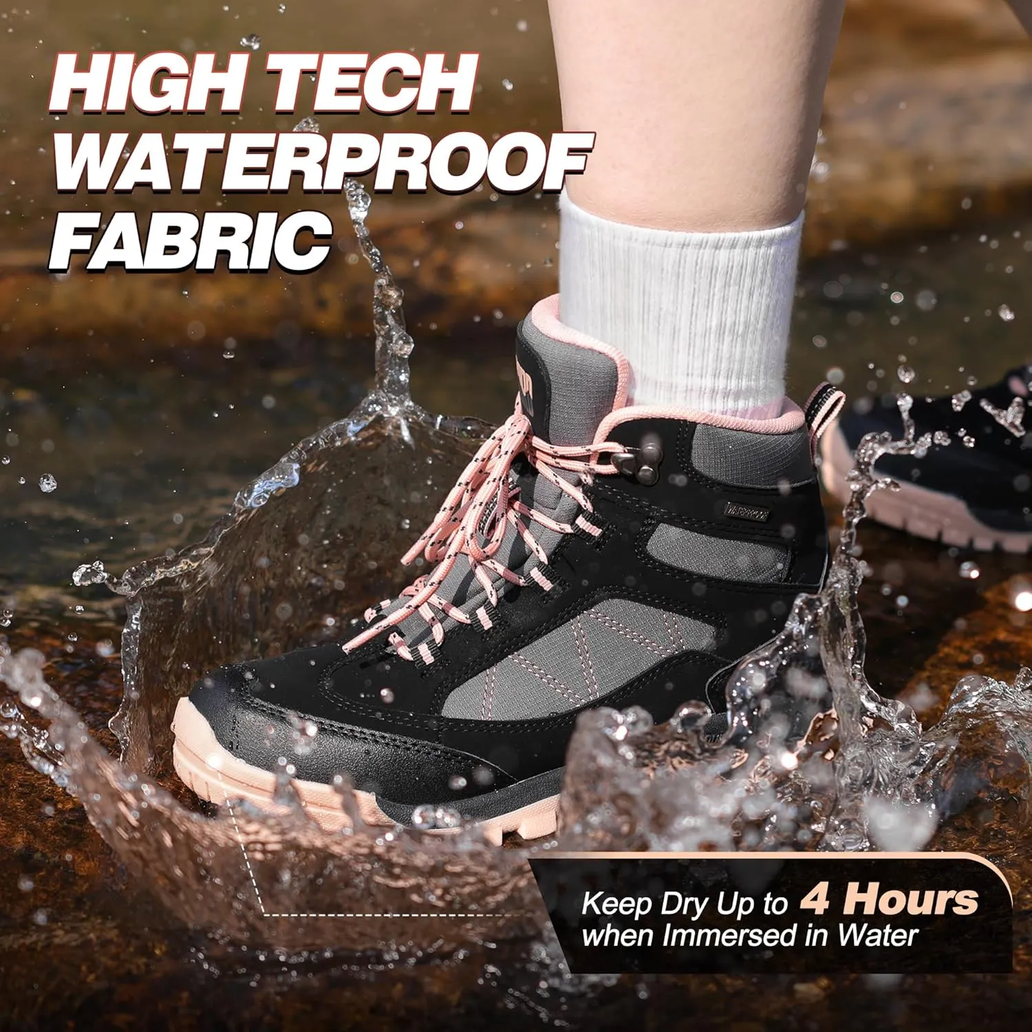 R CORD Womens Hiking Boots Waterproof Hiking Boots Womens Non-Slip Hiking Shoes Backpacking Boots All Day Walking Boots Outdoor