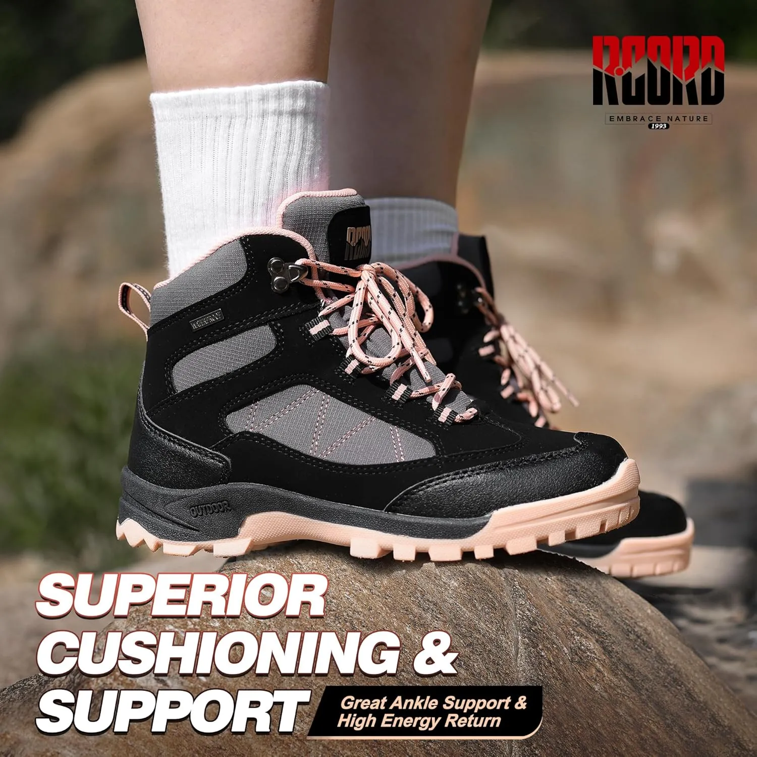 R CORD Womens Hiking Boots Waterproof Hiking Boots Womens Non-Slip Hiking Shoes Backpacking Boots All Day Walking Boots Outdoor