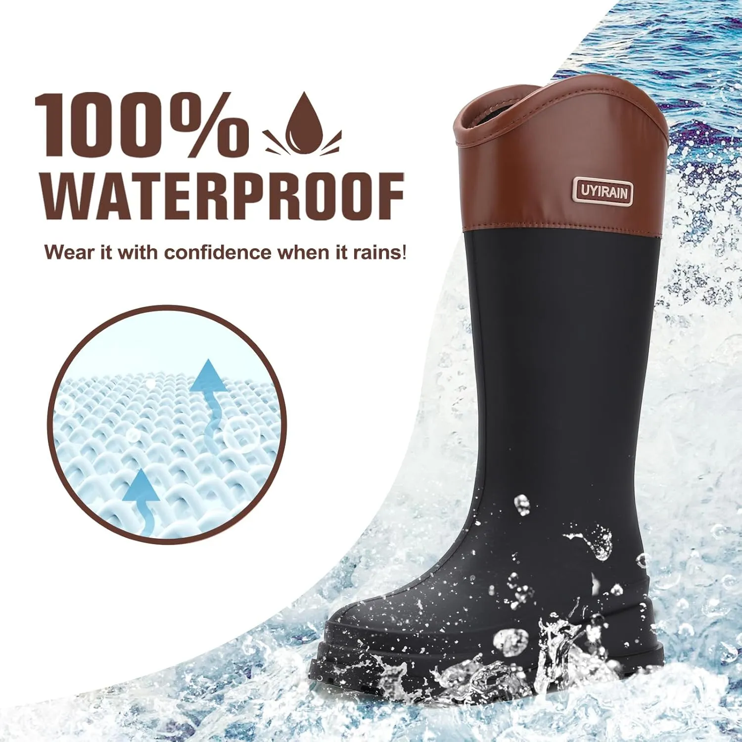 Rain Boots for Women, Anti-Slip Rubber Boots Waterproof Garden Boots Durable Slip Resistant Muck Boots,Tall Water Women Boots Comfort Fishing Boots Knee High Work Boots for Outdoor
