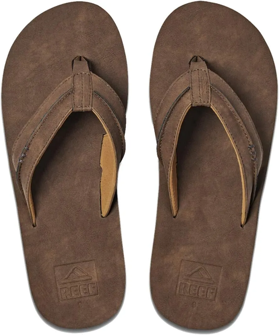 Reef Men's Sandals Marbea SL | Vegan Leather Flip Flops for Men, Tan, 14