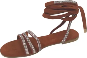 Rhinestone Roman Sandals for Women Elegant Lace Up Flats Strappy Sandals Ideal for Beach Evening Party Club