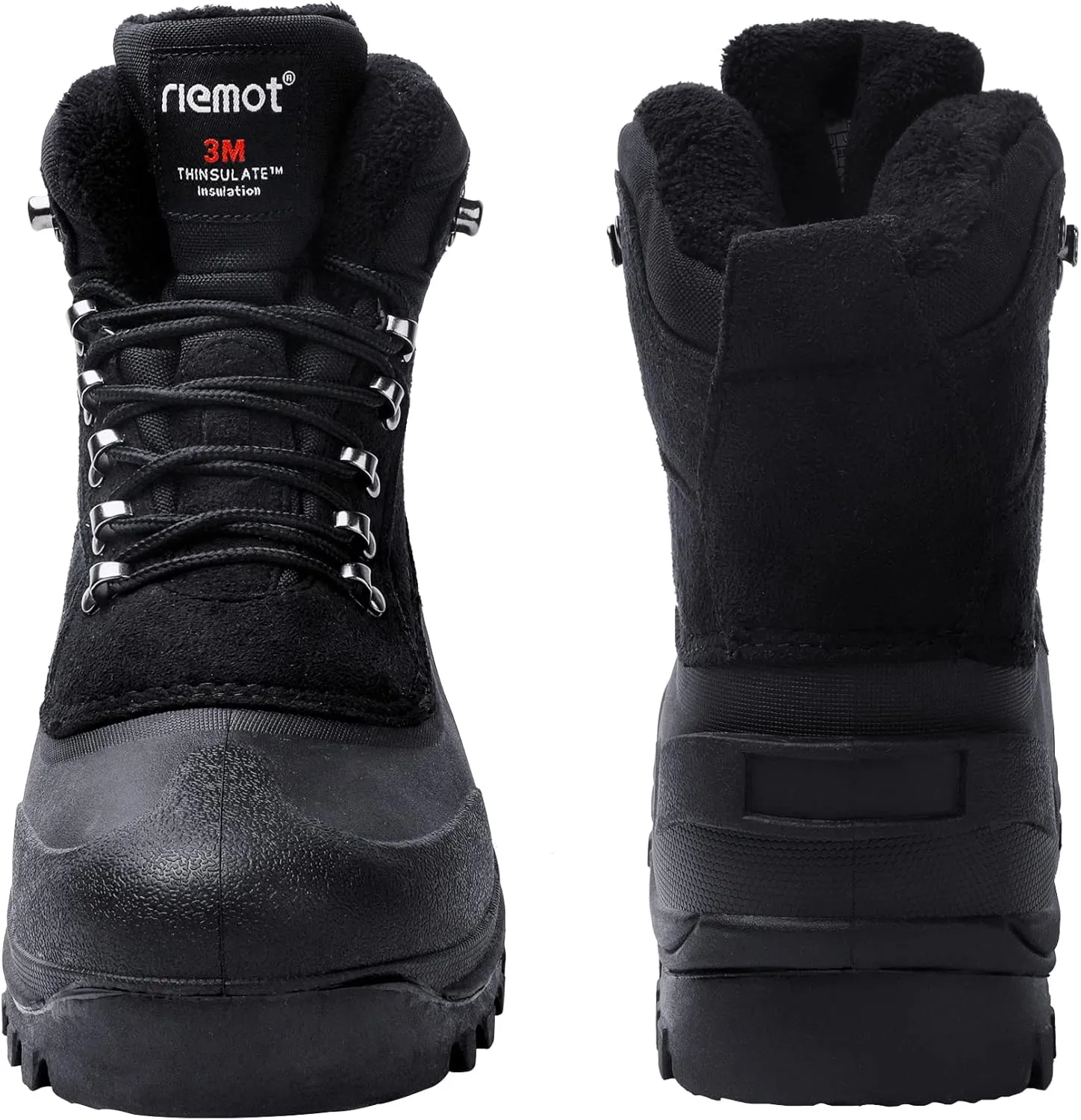 riemot Women's Men's Winter Boots Waterproof Snow Boots Insulated Furry Walking Mucker Yard Boots Warm Anti-Slip Ankle Hiking Skiing Boots Black Brown Grey Purple