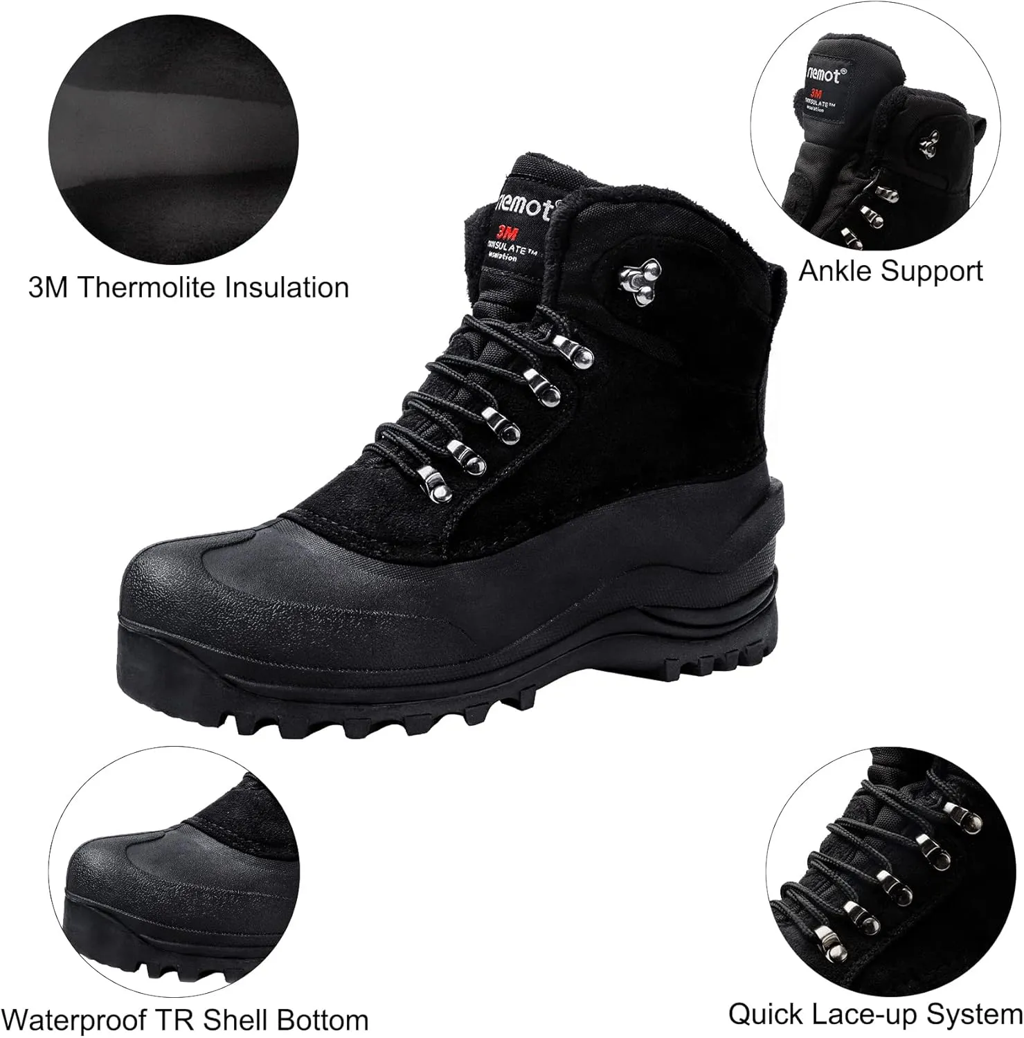 riemot Women's Men's Winter Boots Waterproof Snow Boots Insulated Furry Walking Mucker Yard Boots Warm Anti-Slip Ankle Hiking Skiing Boots Black Brown Grey Purple