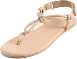 Rihero Rope Thong Sandals for Women Beach Flip Flops Comfortable Ankle Strap Slip-On Flat Sandals