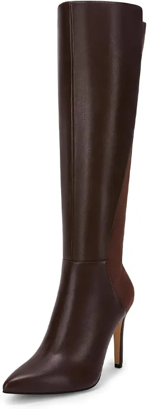 Rilista Womens Knee High Boots Sexy Pointed Toe Stiletto Heel Boot Leather Zipper Dress Shoes