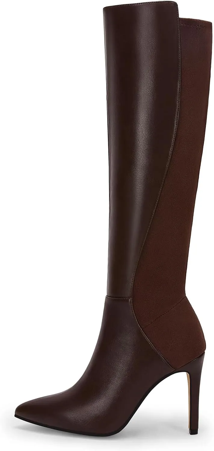 Rilista Womens Knee High Boots Sexy Pointed Toe Stiletto Heel Boot Leather Zipper Dress Shoes