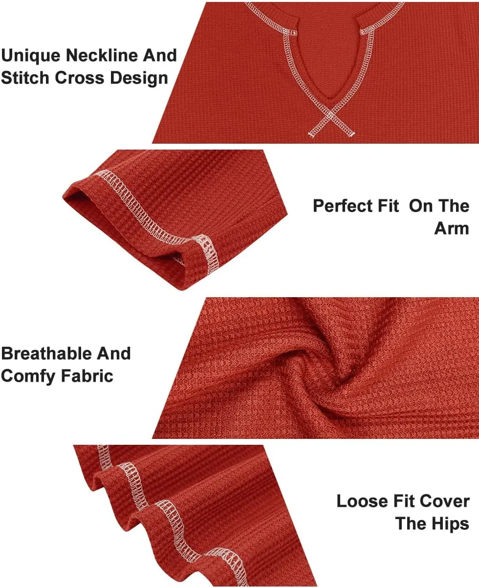 RITERA Plus Size Tops for Women Long Sleeve Waffle Knit Shirts Casual Oversized V Neck Basic Solid Sweatshirts XL-5XL
