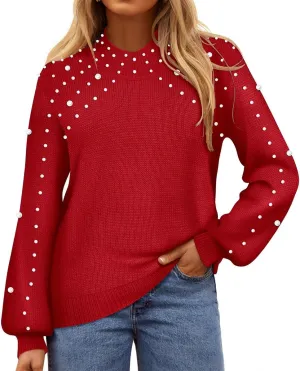 RITERA Womens Plus Size Sweaters Pearl Long Sleeve Casual Pullover Warm Jumper Knit Tops XL-5XL