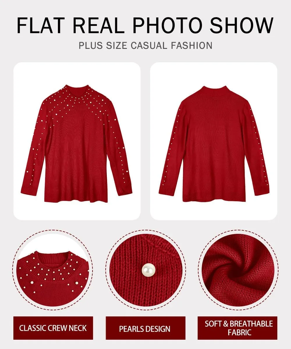 RITERA Womens Plus Size Sweaters Pearl Long Sleeve Casual Pullover Warm Jumper Knit Tops XL-5XL