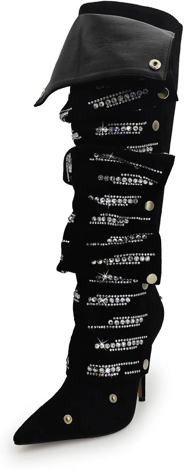 RKQ Sexy Camo Tall Boots for Women Pointed Toe Stiletto Heel Wide-calf Pull On Cowgirl Boots Classic Party Wedding Knee High Boots